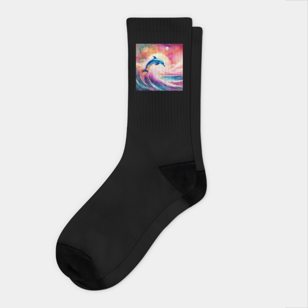 Dolphin Painting in Water Color, Beautiful, Colorful Socks by BirdsnStuff