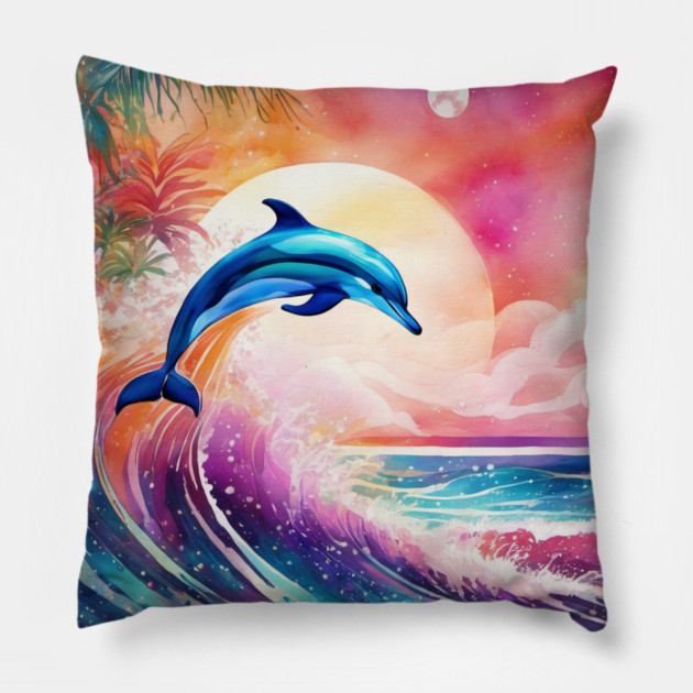 Dolphin Painting in Water Color, Beautiful, Colorful Pillow by BirdsnStuff
