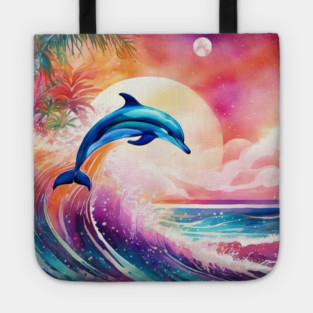 Dolphin Painting in Water Color, Beautiful, Colorful Tote