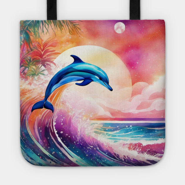 Dolphin Painting in Water Color, Beautiful, Colorful Tote by BirdsnStuff