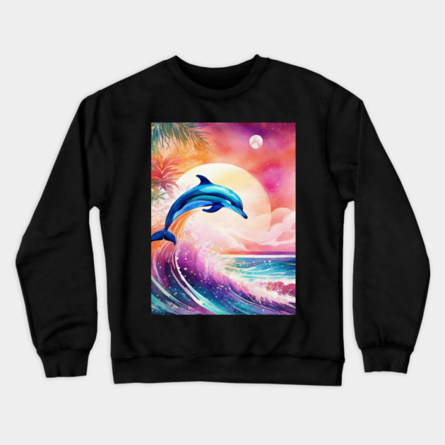 Dolphin Painting in Water Color, Beautiful, Colorful Crewneck Sweatshirt by BirdsnStuff