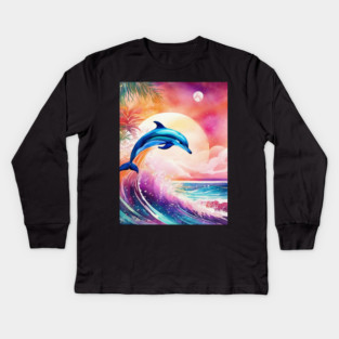 Dolphin Painting in Water Color, Beautiful, Colorful Kids Long Sleeve T-Shirt