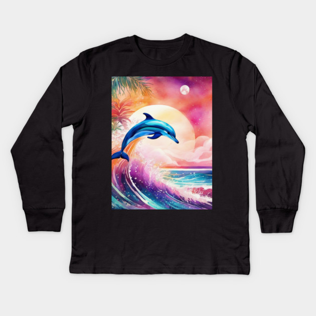 Dolphin Painting in Water Color, Beautiful, Colorful Kids Long Sleeve T-Shirt by BirdsnStuff