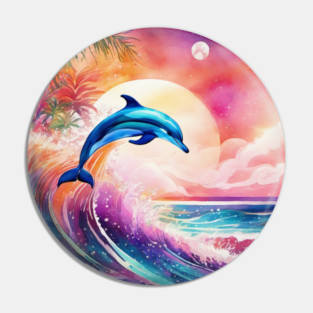 Dolphin Painting in Water Color, Beautiful, Colorful Pin