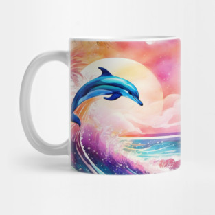 Dolphin Painting in Water Color, Beautiful, Colorful Mug