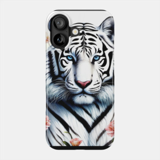 White Tiger with Flowers, Colorful, Beautiful Phone Case