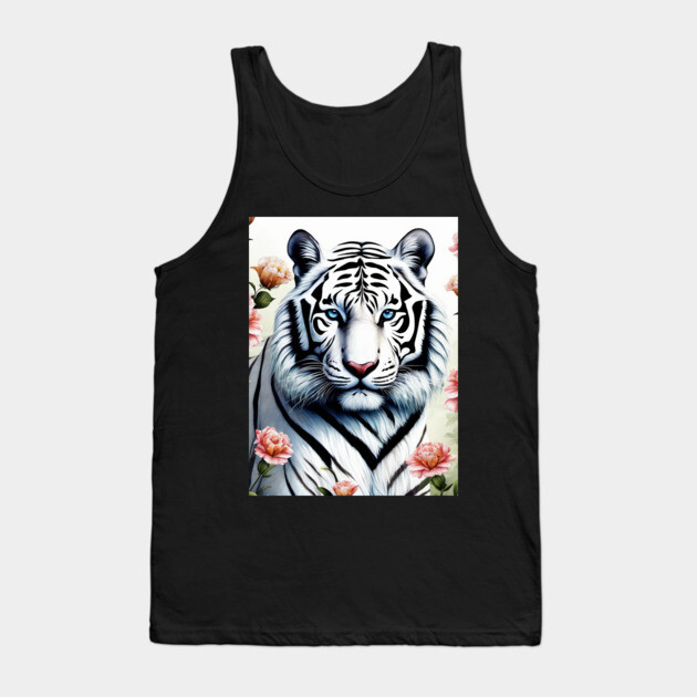 White Tiger with Flowers, Colorful, Beautiful Tank Top by BirdsnStuff