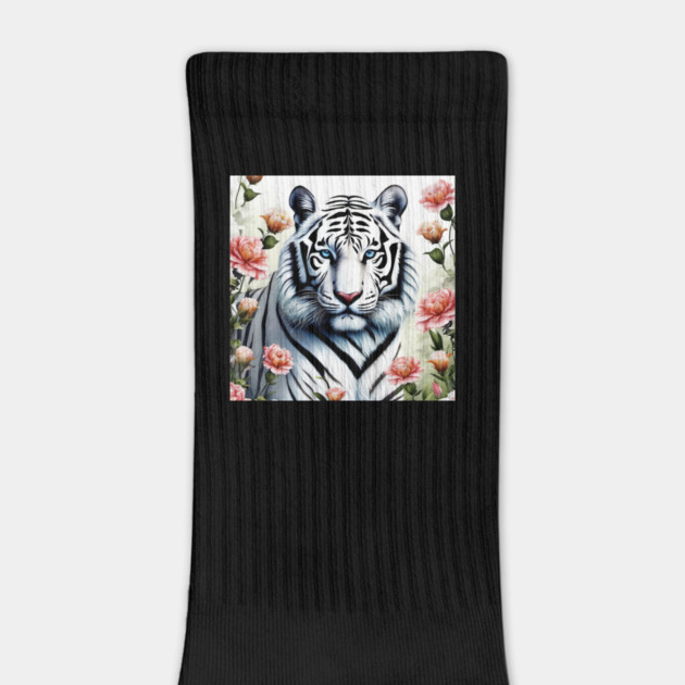 White Tiger with Flowers, Colorful, Beautiful by BirdsnStuff