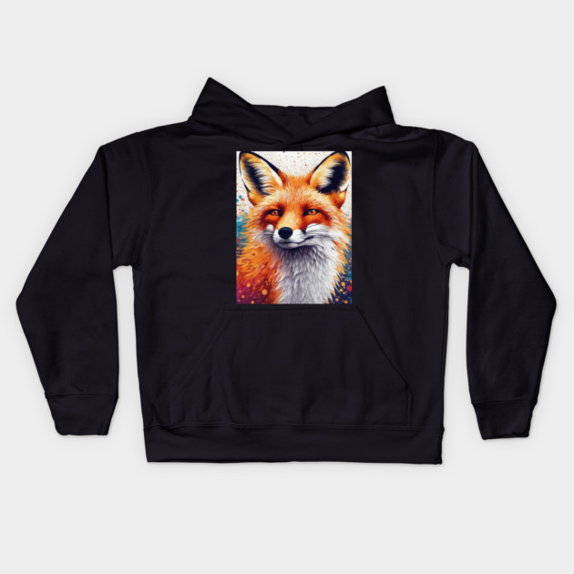 Red Fox, Pointillism Painting, Colorful, Beautiful Kids Hoodie by BirdsnStuff