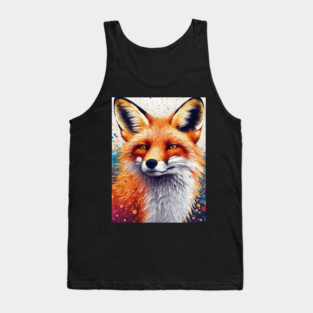 Red Fox, Pointillism Painting, Colorful, Beautiful Tank Top
