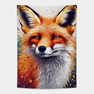 Red Fox, Pointillism Painting, Colorful, Beautiful Tapestry