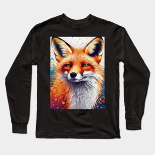 Red Fox, Pointillism Painting, Colorful, Beautiful Long Sleeve T-Shirt
