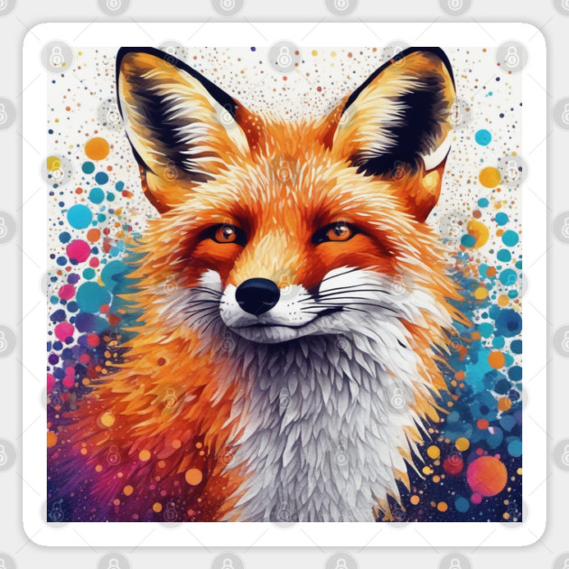Red Fox, Pointillism Painting, Colorful, Beautiful Sticker by BirdsnStuff