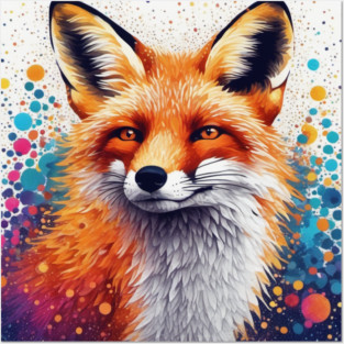 Red Fox, Pointillism Painting, Colorful, Beautiful Posters and Art