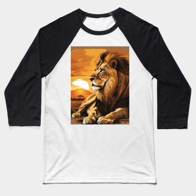 African Lion on the Savannah, Sunny, Water Color Painting Baseball T-Shirt by BirdsnStuff