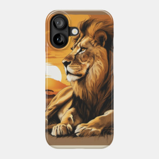 African Lion on the Savannah, Sunny, Water Color Painting Phone Case