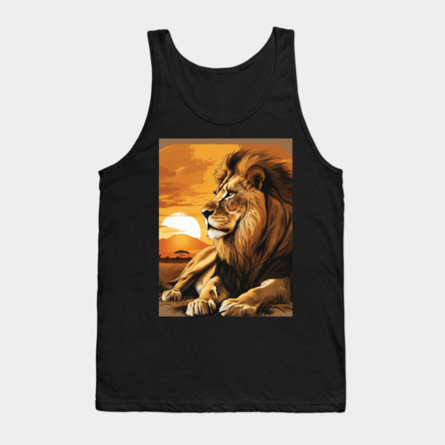 African Lion on the Savannah, Sunny, Water Color Painting Tank Top by BirdsnStuff