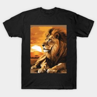 African Lion on the Savannah, Sunny, Water Color Painting T-Shirt