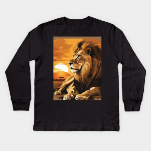 African Lion on the Savannah, Sunny, Water Color Painting Kids Long Sleeve T-Shirt