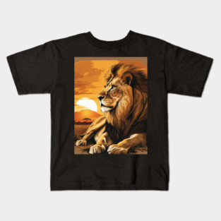 African Lion on the Savannah, Sunny, Water Color Painting Kids T-Shirt
