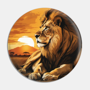 African Lion on the Savannah, Sunny, Water Color Painting Pin