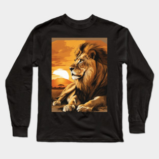 African Lion on the Savannah, Sunny, Water Color Painting Long Sleeve T-Shirt