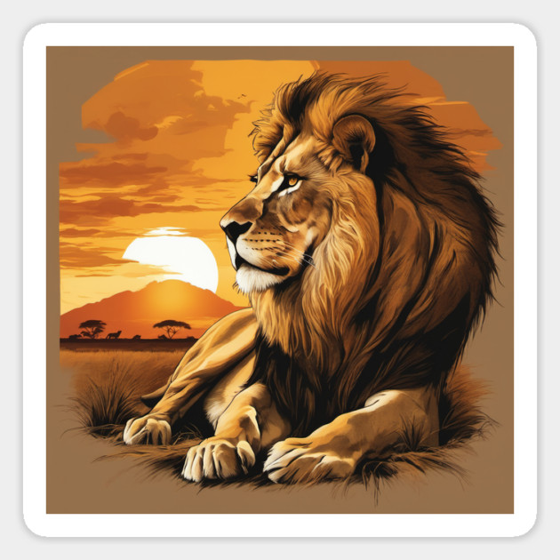 African Lion on the Savannah, Sunny, Water Color Painting Magnet by BirdsnStuff