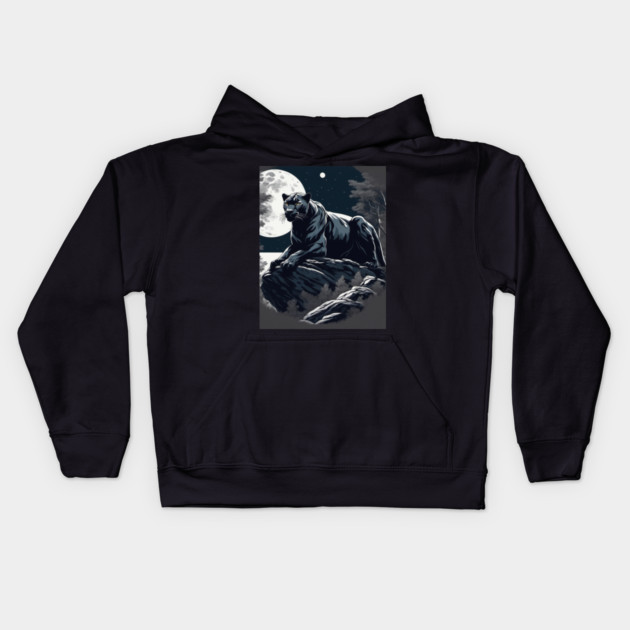 Black Panther Cat, Rock, Full Moon, Shadowy Kids Hoodie by BirdsnStuff