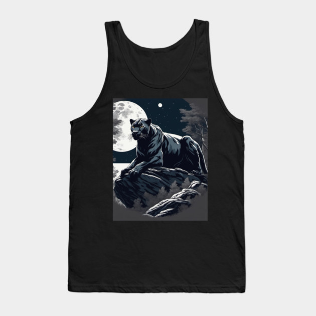 Black Panther Cat, Rock, Full Moon, Shadowy Tank Top by BirdsnStuff