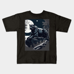 Black Panther Cat, Rock, Full Moon, Shadowy Kids T-Shirt