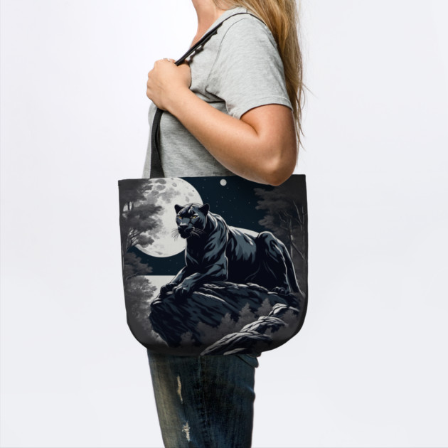 Black Panther Cat, Rock, Full Moon, Shadowy by BirdsnStuff