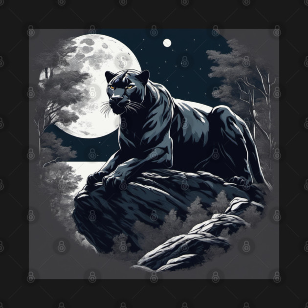 Black Panther Cat, Rock, Full Moon, Shadowy by BirdsnStuff