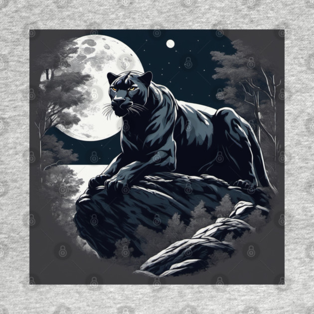Black Panther Cat, Rock, Full Moon, Shadowy by BirdsnStuff