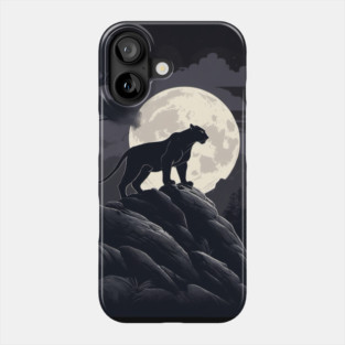 Black Panther Cat, Rock, Forest, Full Moon Phone Case