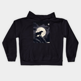 Black Panther Cat, Rock, Forest, Full Moon Kids Hoodie