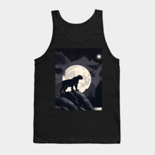 Black Panther Cat, Rock, Forest, Full Moon Tank Top