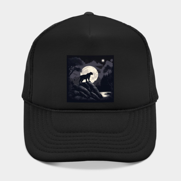 Black Panther Cat, Rock, Forest, Full Moon by BirdsnStuff