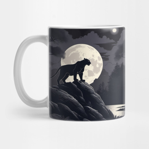 Black Panther Cat, Rock, Forest, Full Moon by BirdsnStuff