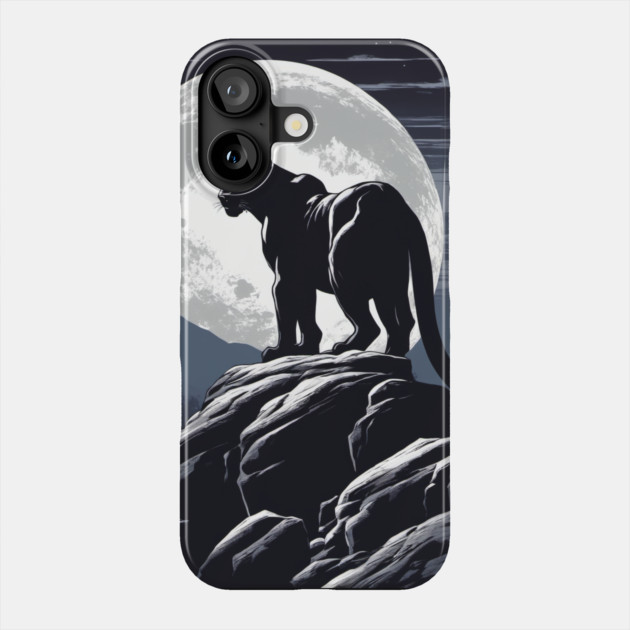 Black Panther Cat, Rock, Forest, Full Moon Phone Case by BirdsnStuff