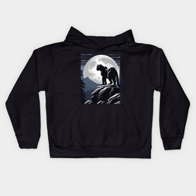 Black Panther Cat, Rock, Forest, Full Moon Kids Hoodie by BirdsnStuff
