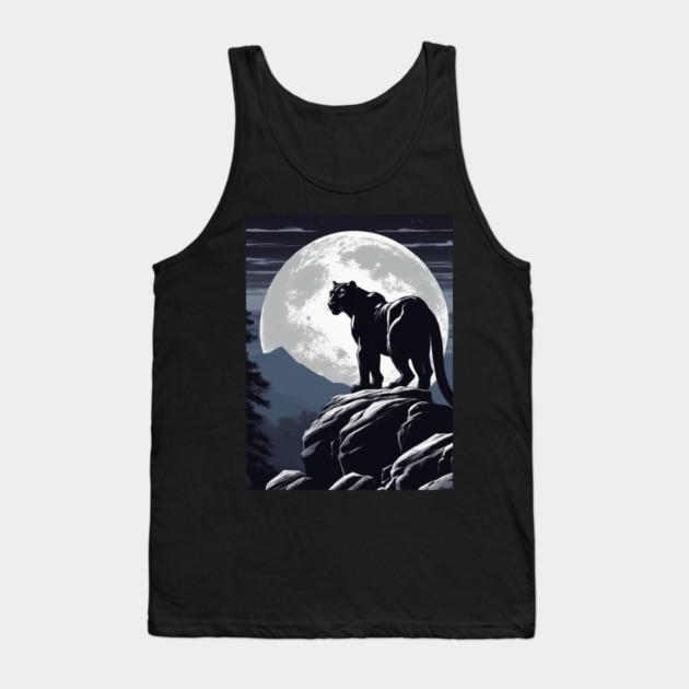 Black Panther Cat, Rock, Forest, Full Moon Tank Top by BirdsnStuff