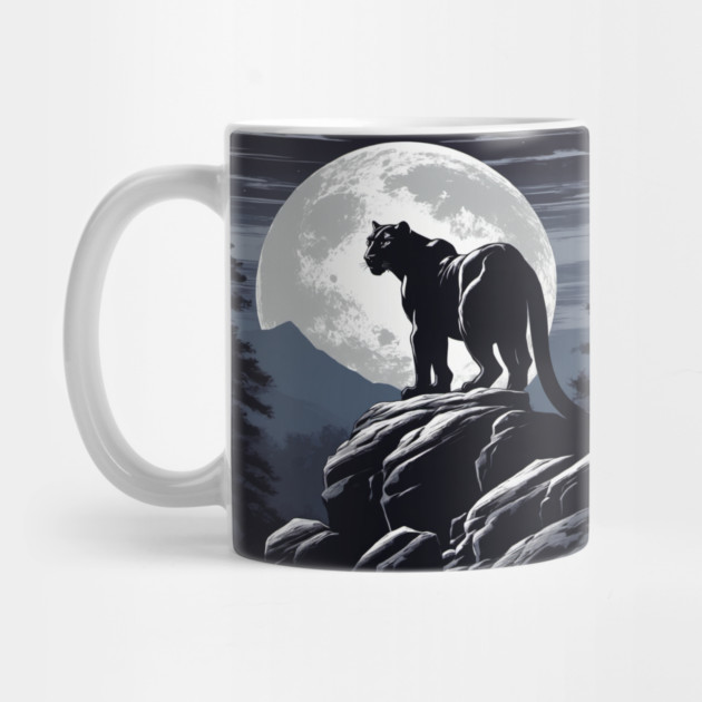 Black Panther Cat, Rock, Forest, Full Moon by BirdsnStuff