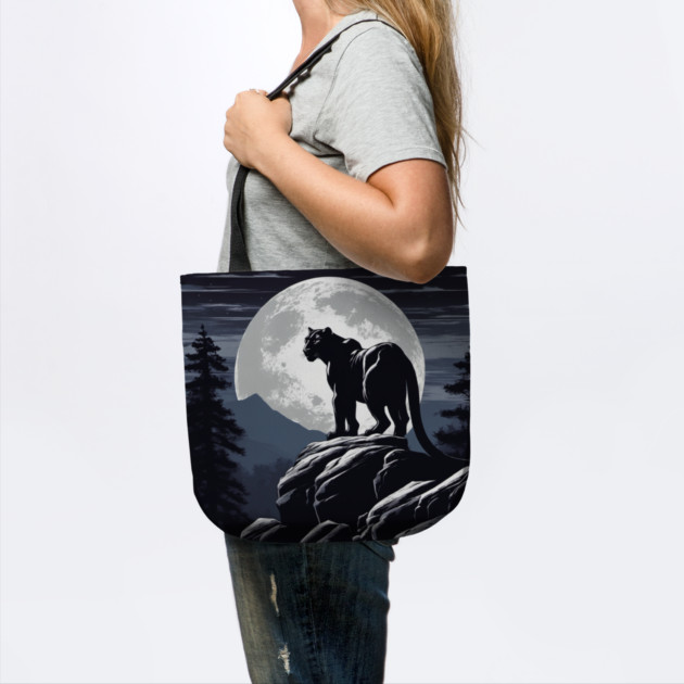 Black Panther Cat, Rock, Forest, Full Moon by BirdsnStuff