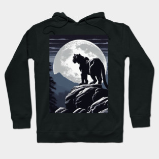 Black Panther Cat, Rock, Forest, Full Moon Hoodie