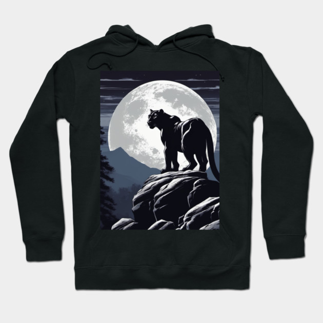 Black Panther Cat, Rock, Forest, Full Moon Hoodie by BirdsnStuff