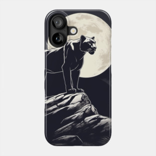 Black Panther Cat, Full Moon, On Rock, Shadowy Phone Case