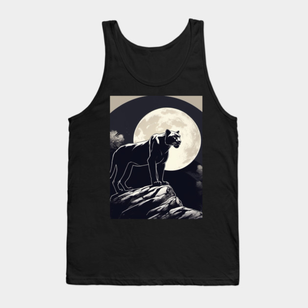 Black Panther Cat, Full Moon, On Rock, Shadowy Tank Top by BirdsnStuff