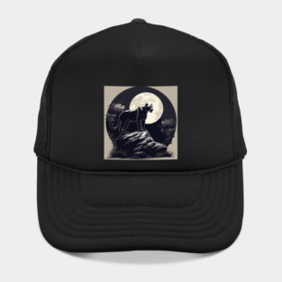 Black Panther Cat, Full Moon, On Rock, Shadowy Hat