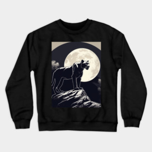 Black Panther Cat, Full Moon, On Rock, Shadowy Crewneck Sweatshirt