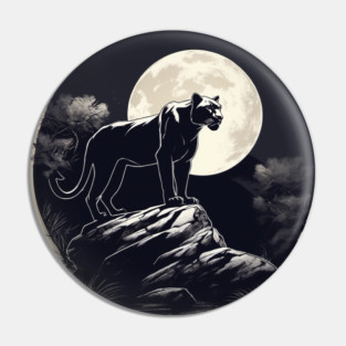 Black Panther Cat, Full Moon, On Rock, Shadowy Pin